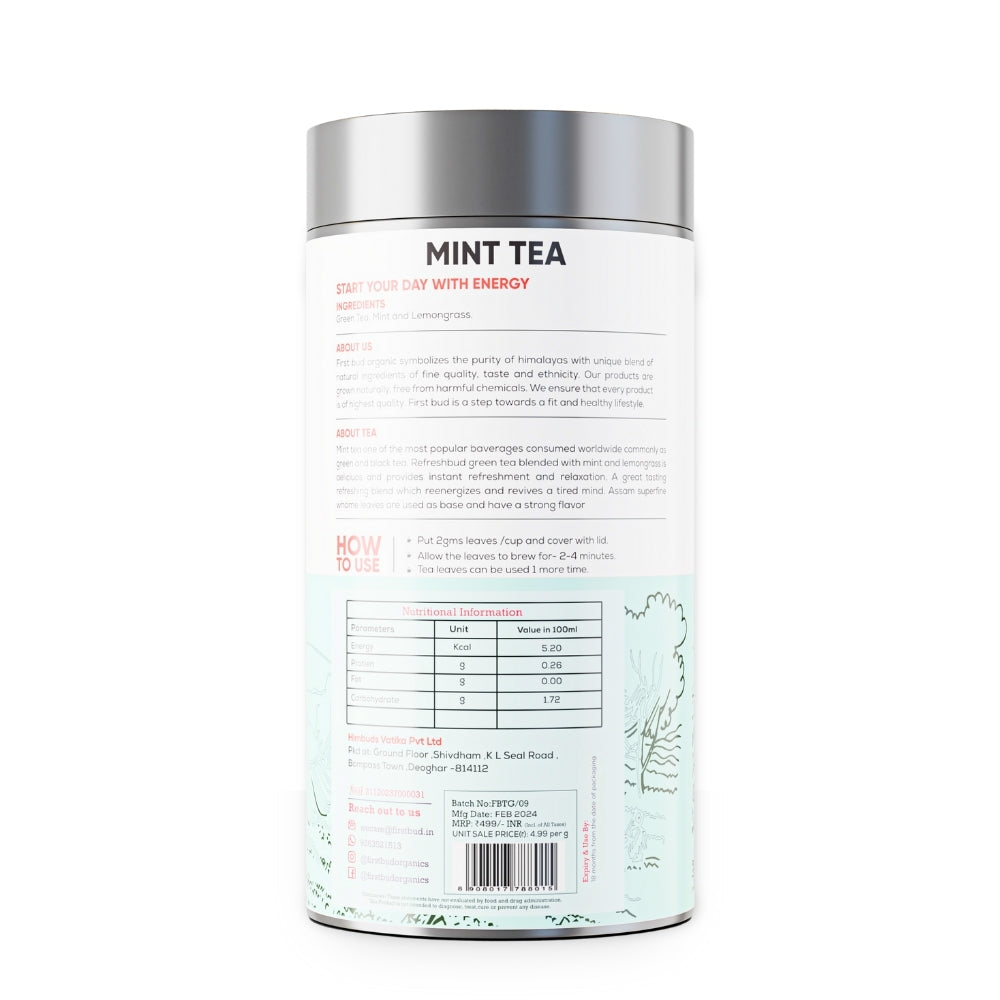 mint tea packaging organic herbal tea mint lemongrass blend detox tea healthy beverage natural wellness tea ayurvedic product label backside