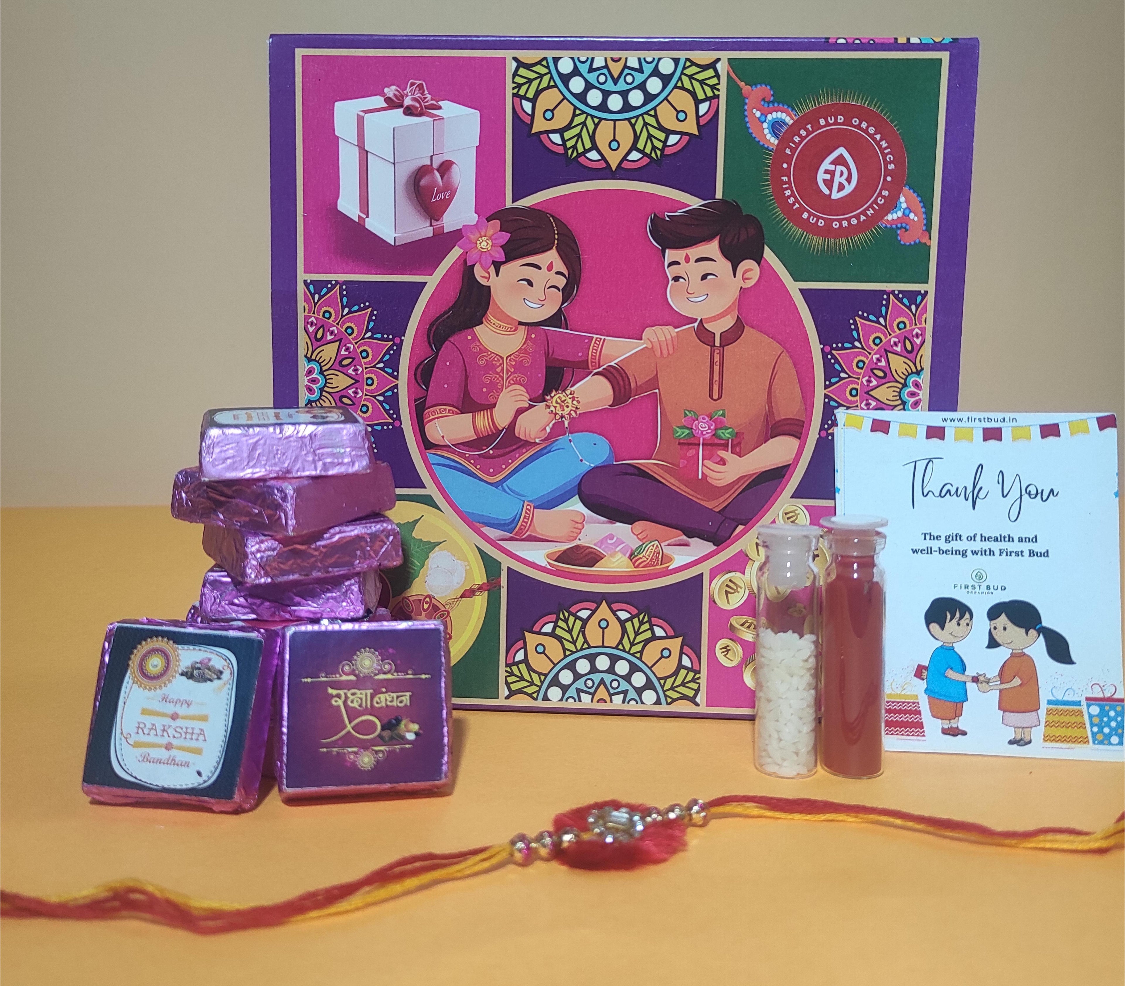 Rakhi Chocolate Gift Hamper - Handmade Chocolates, Rakhi & Card
