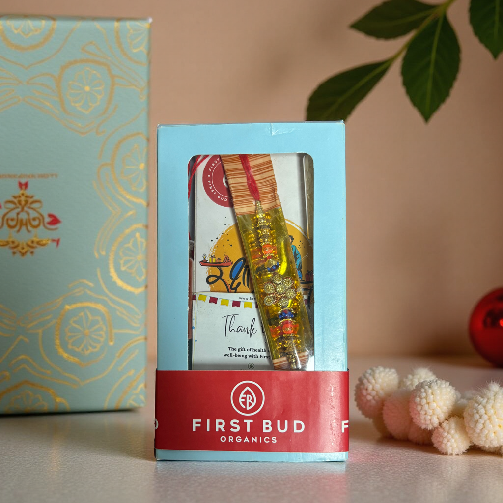 Rakhi Gift Hamper - Handmade Chocolates, Rakhi, Roli, Chawal & Card