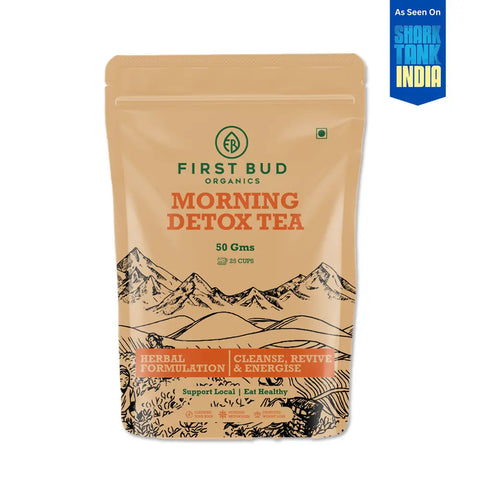 morning detox tea India, organic morning detox tea, First Bud detox tea India, herbal detox tea for energy, cleanse revive energise tea, metabolism boosting morning tea, weight loss detox tea India, natural herbal tea India, ayurvedic morning detox drink, antioxidant rich detox tea, clean label herbal tea India, healthy lifestyle tea India, caffeine free detox tea, digestion support tea India, premium wellness tea India