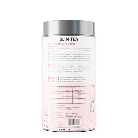 First Bud Slim Tea packaging back label, herbal ingredients details, detox tea nutrition facts, organic weight loss tea, brewing instructions