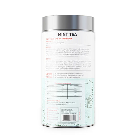 mint tea packaging organic herbal tea mint lemongrass blend detox tea healthy beverage natural wellness tea ayurvedic product label backside