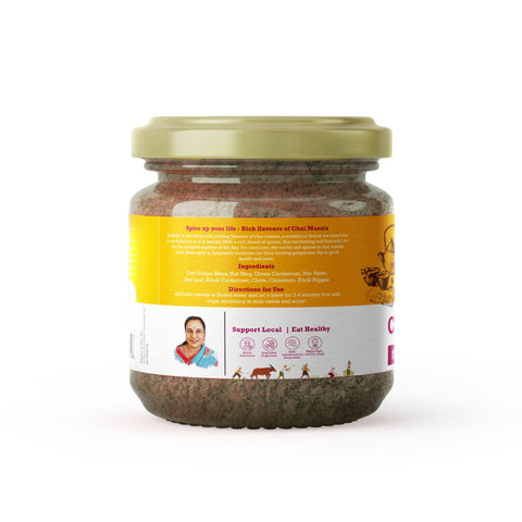First Bud chai masala jar, organic spice blend, Indian masala tea mix, herbal formulation, homemade chai masala, aromatic spice powder, premium tea spices