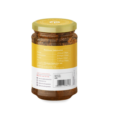 mango pickle nutrition facts, organic mango pickle calories, Indian achar nutritional information, healthy pickle macros, carbohydrate protein fat mango pickle, low preservative pickle India, natural food nutrition label, traditional Indian pickle nutrients, clean label food India, homemade pickle nutrition, First Bud mango pickle nutrition, organic condiment health info, calorie count Indian pickle, macro nutrients pickle India, healthy eating India organic foods