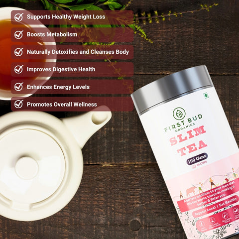First Bud Slim Tea, organic weight loss tea, metabolism booster, detox tea, digestive health, herbal wellness drink
