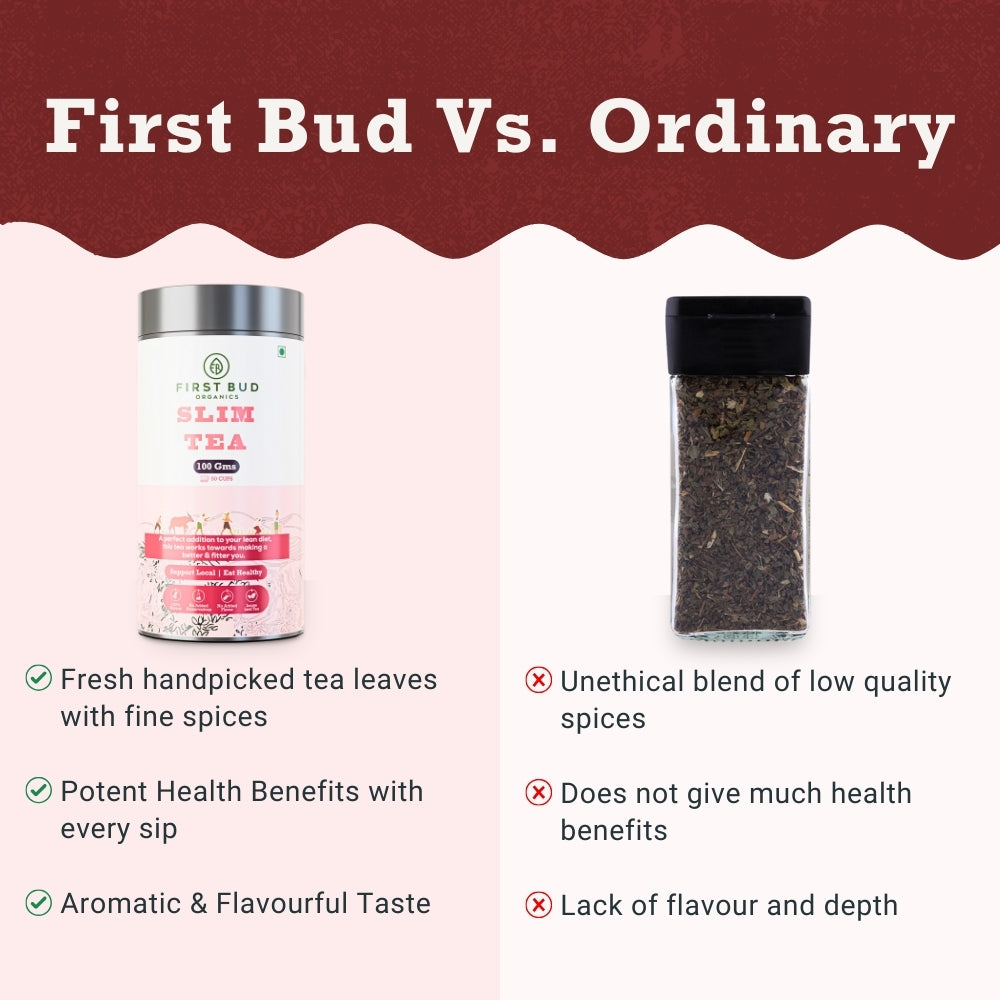 First Bud Slim Tea vs ordinary tea, organic herbal tea comparison, premium quality tea, health benefits, aromatic flavour, natural detox
