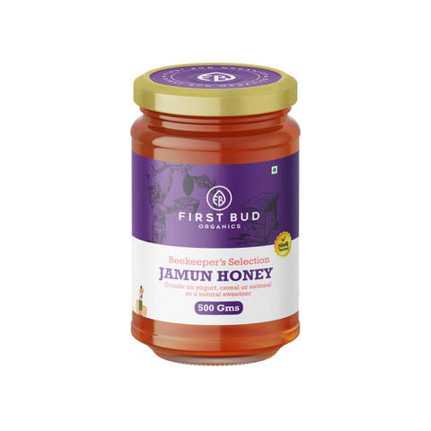 jamun honey 500g, First Bud jamun honey, beekeeper’s selection honey India, pure jamun honey India, raw natural honey 500g, premium organic honey India, unprocessed jamun honey, chemical free honey jar, natural sweetener honey India, antioxidant rich honey jamun, immunity boosting natural honey, forest sourced jamun honey, authentic organic honey brand, healthy sugar alternative honey, NMR tested honey India, pure honey for daily use, artisanal honey jar India, high quality natural honey, sustainable beekee