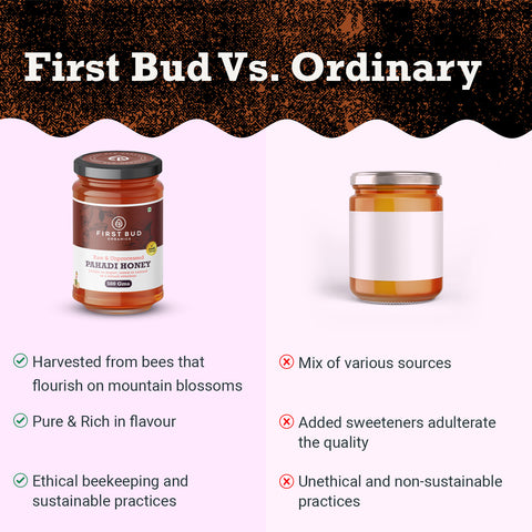 First Bud Organics Pahadi Honey 500 gms | Raw & Unprocessed Himalayan Honey