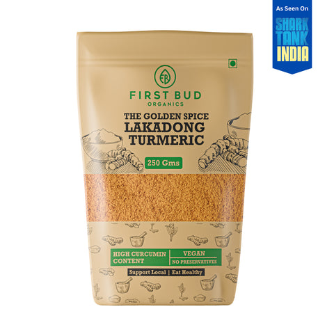 Lakadong turmeric India, high curcumin turmeric powder, organic turmeric India, pure Lakadong haldi Meghalaya, natural immunity booster turmeric, premium turmeric powder India, vegan turmeric no preservatives, healthy spice turmeric India, golden spice turmeric benefits, farm sourced turmeric India, authentic organic turmeric powder, anti inflammatory turmeric India, best turmeric for health India, natural wellness spice India, First Bud Lakadong turmeric
