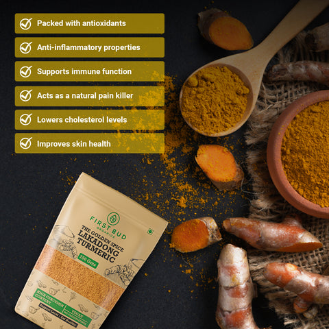 lakadong turmeric benefits, turmeric health benefits, organic turmeric powder benefits, high curcumin turmeric India, turmeric for immunity boost, anti inflammatory turmeric benefits, turmeric antioxidants benefits, turmeric for skin health, turmeric for cholesterol control, natural pain relief turmeric, turmeric powder organic India, ayurvedic turmeric benefits, turmeric for joint pain relief, turmeric superfood benefits, daily turmeric intake benefits, turmeric for glowing skin, herbal immunity boosters I
