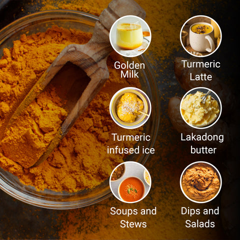 lakadong turmeric uses, turmeric powder benefits, organic turmeric powder India, how to use turmeric in food, golden milk recipe turmeric, turmeric latte recipe, turmeric infused recipes, turmeric for immunity, high curcumin turmeric, turmeric for health benefits, turmeric in soups and stews, turmeric dips and spreads, turmeric butter recipe, lakadong turmeric powder uses, natural anti-inflammatory foods, superfood turmeric India, turmeric recipes healthy, daily turmeric consumption, Indian spices health be