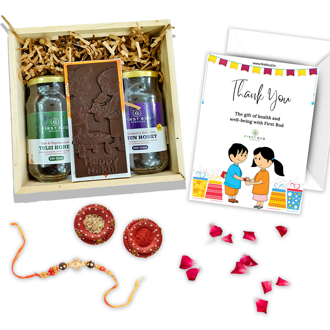 Rakhi Gift Hamper - Honey, Chocolates &amp; Rakhi Set