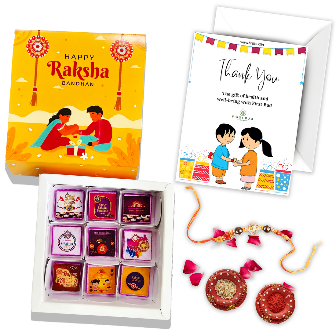 Rakhi Chocolate Gift Hamper - Handmade Chocolates, Rakhi &amp; Card