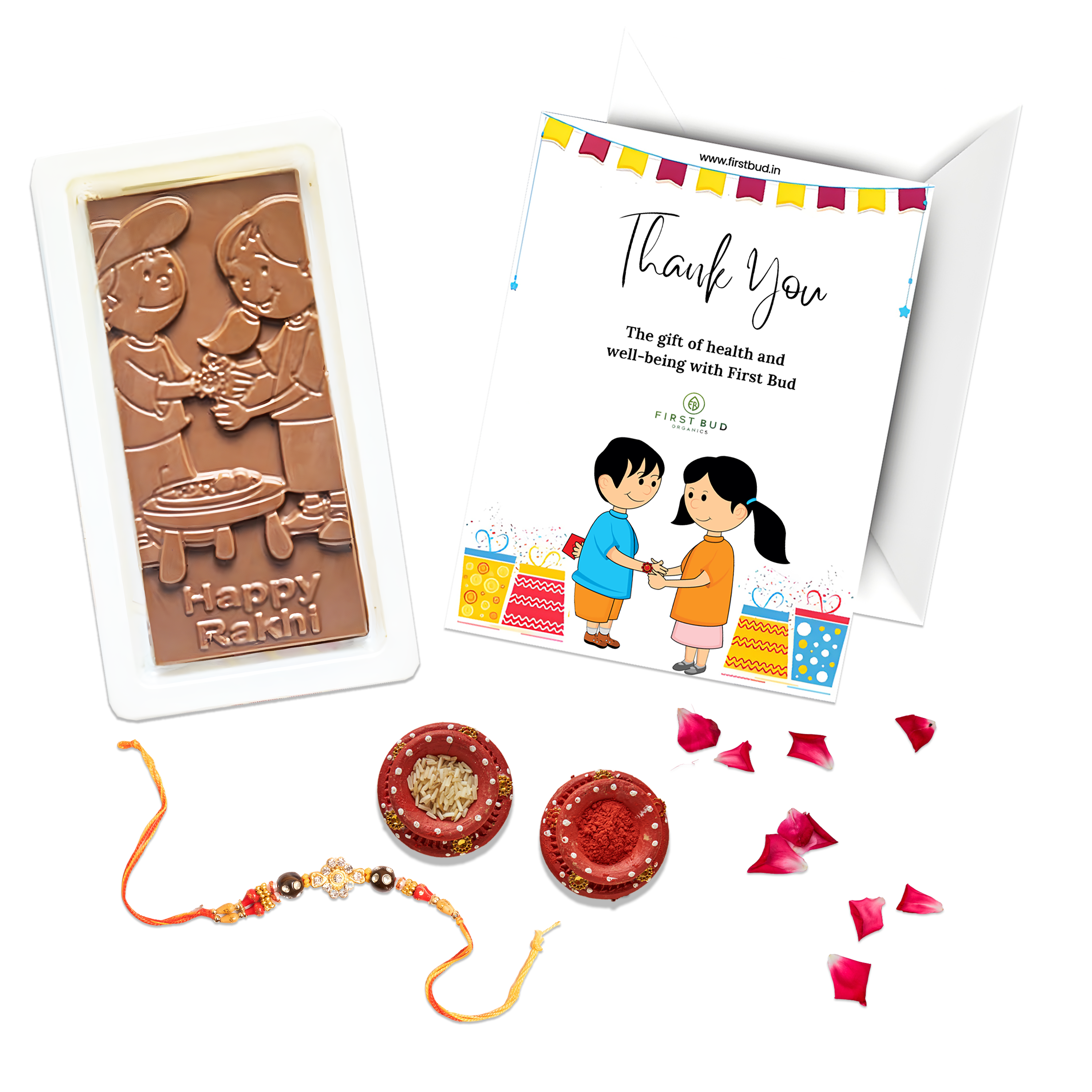 Rakhi Gift Hamper - Handmade Chocolates, Rakhi, Roli, Chawal &amp; Card