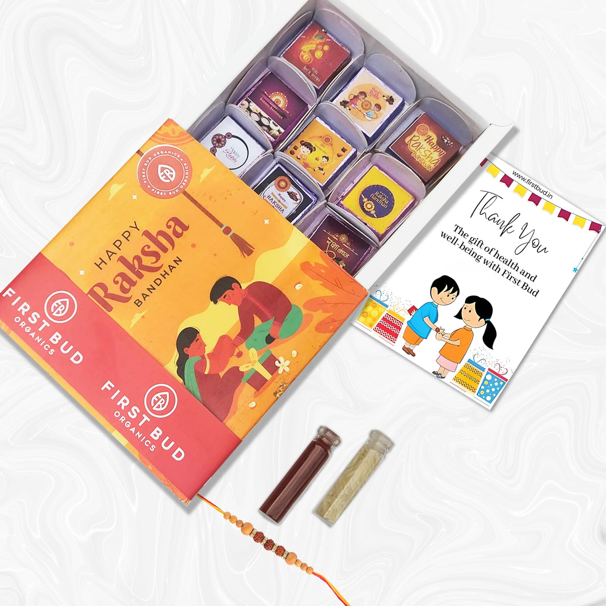 Rakhi Chocolate Gift Hamper - Handmade Chocolates, Rakhi &amp; Card