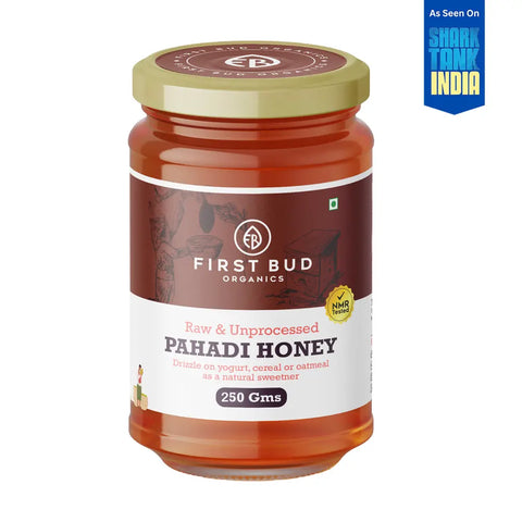First Bud Organics raw and unprocessed Pahadi honey, natural sweetener rich in nutrients, NMR tested and sourced from Himalayan regions